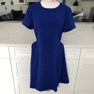 Theory Admiral Crepe Modern Seamed Fit & Flare Midi Dress Cobalt Blue Sz 10